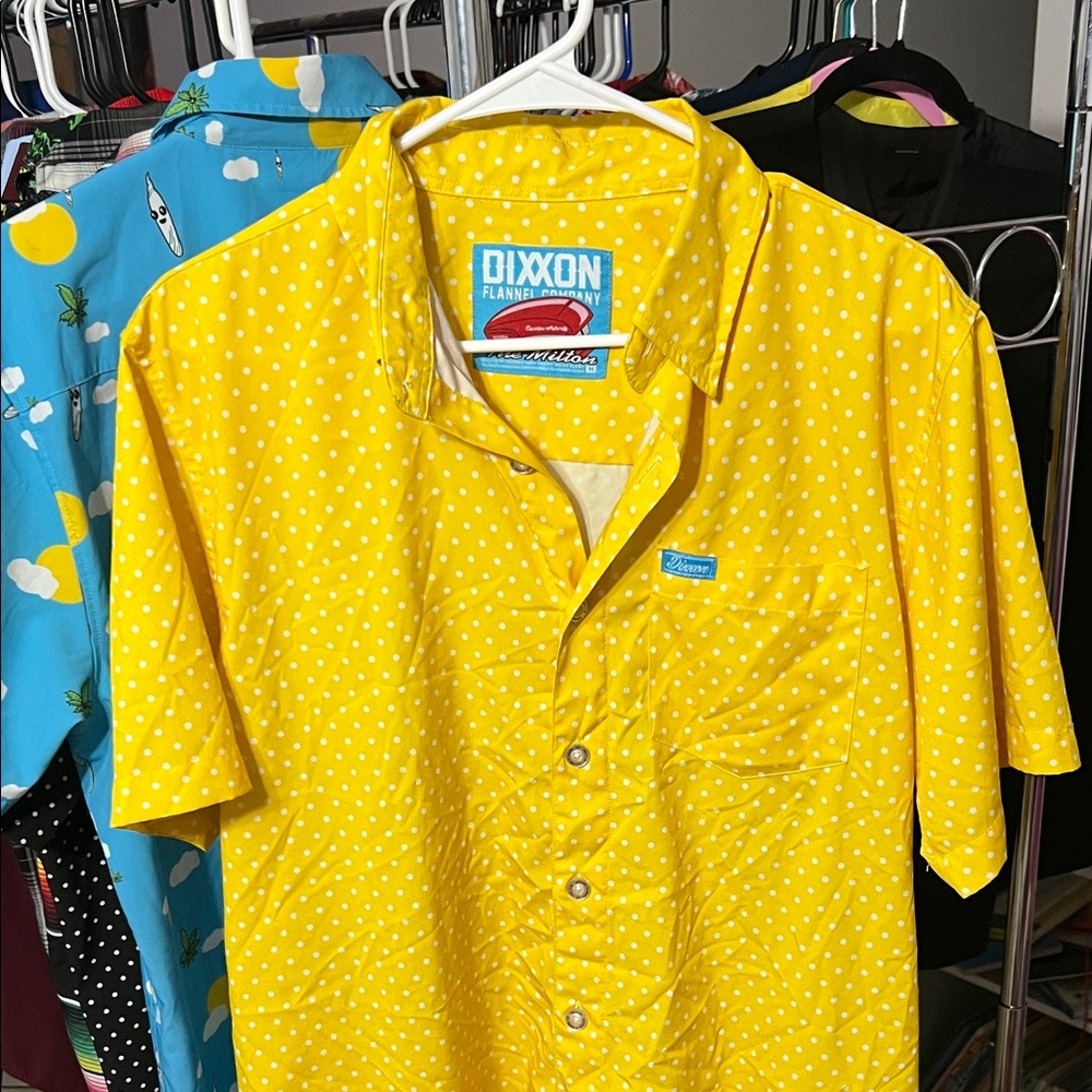 DIXXON Yellow and White Polka Dot Men's Shirt